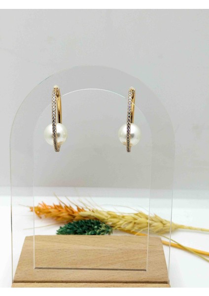 Xuping Gold Taşlı İncili Halka Küpe