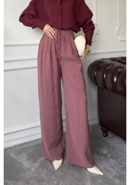 Beli Lastikli Bol Pantolon- Vişne modelleri