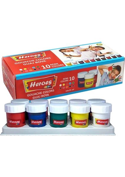 Guaj Boya 10 Renk x 20 ml Su Bazlı Tüp 1 Paket Heroes Guaj Boya Seti Şişe Içerisinde 10 Lu Okul Hobi