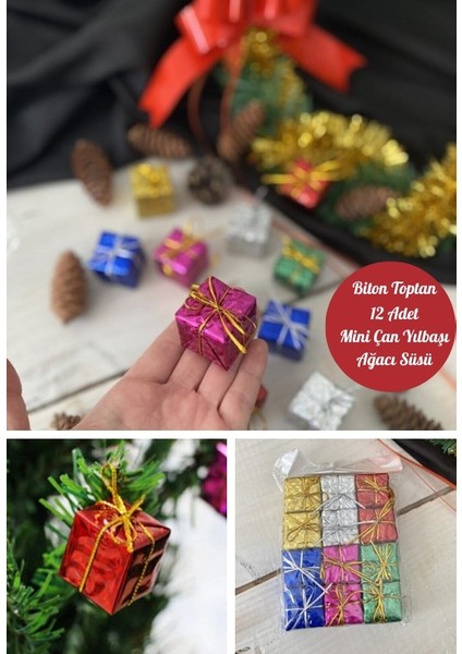 12 Adet Paketi Renkli Noel Yılbaşı Çam Ağacı Süsü 3 cm