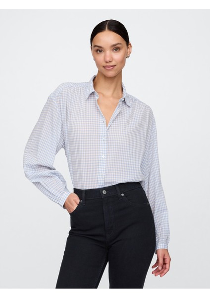 Kadın Mavi Relaxed Gömlek