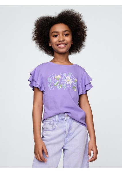 Kız Çocuk Mor Gap Logo Ruffle Grafik T-Shirt