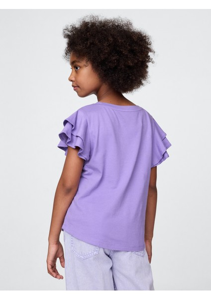 Kız Çocuk Mor Gap Logo Ruffle Grafik T-Shirt modelleri