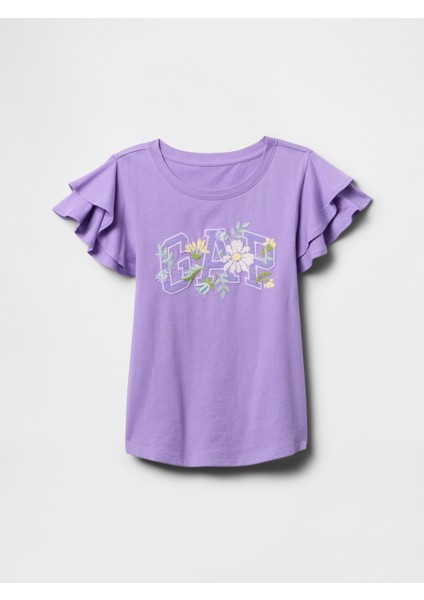 Kız Çocuk Mor Gap Logo Ruffle Grafik T-Shirt fırsatları