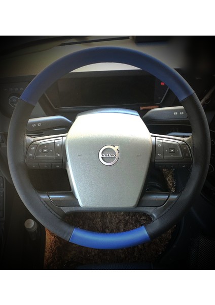 Dikişli Direksiyon Kılıfı Siyah Deri Mavi Deri Siyah Dikişli Yeni Volvo Tır Kamyon Için