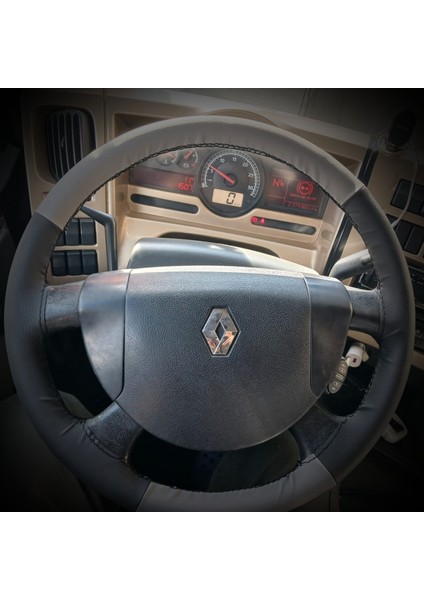 Dikişli Direksiyon Kılıfı Siyah Deri Gri Deri Siyah Dikişli Renault Premium Tır Kamyon Için