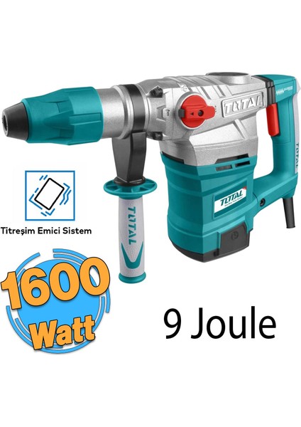 Total Kırıcı Delici 7 kg Darbeli Matkap 1600 W Metal Beton Elektropnömatik Delme Hilti 9 Joule Güç