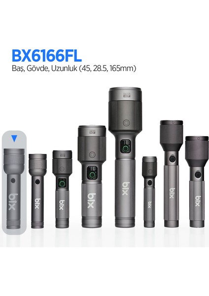Flashlight BX6166FL 3W Led, Max. 1500 Lümen Parlaklık ve 368 Metreye Kadar Menzilli, Şarj Edilebilir, Güç Göstergeli ve Çok Modlu Kompakt El Feneri