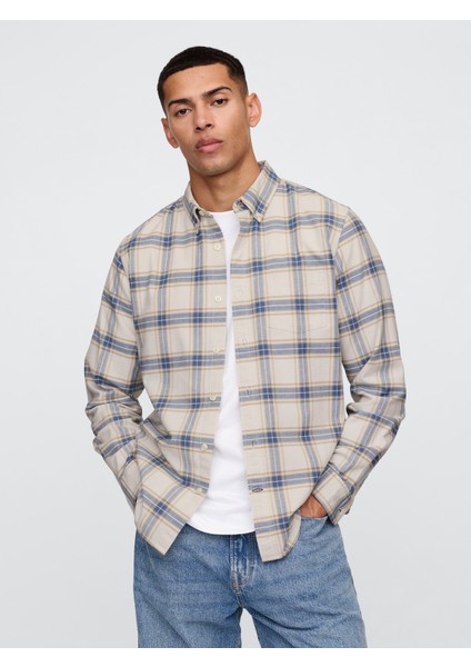 Erkek Gri Desenli Standard Fit Oxford Gömlek