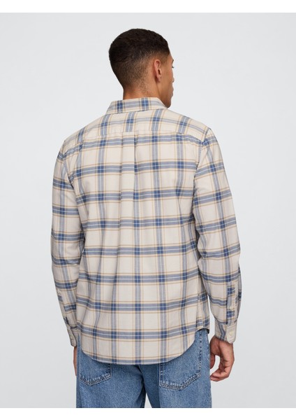 Erkek Gri Desenli Standard Fit Oxford Gömlek