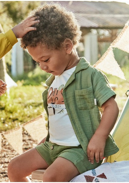 Erkek Bebek Kısakol Müslin Gömlek