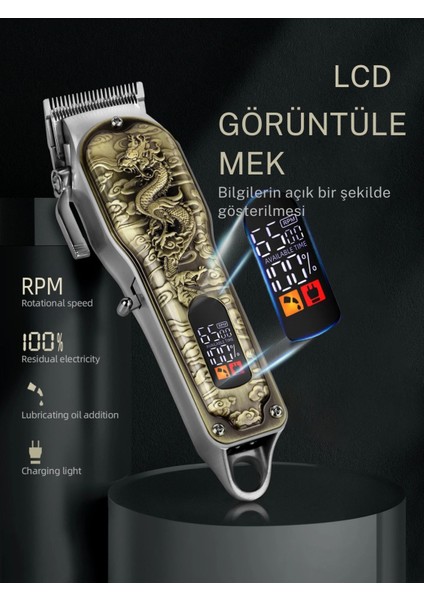 DEARLİNG Full Çelik Tasarım Kancalı Dijital Göstergeli Ayarlanabilir Çelik Bıçaklara Sahip Tıraş Makinesi