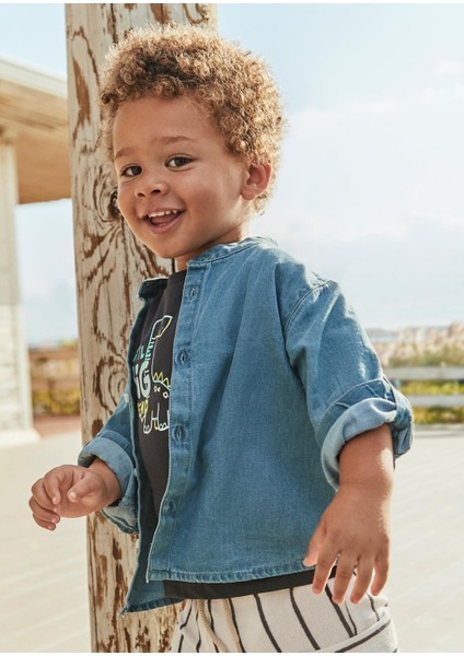 Erkek Bebek Uzun Kol Denim Gömlek Lacivert