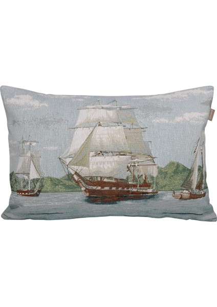 Belıeve Vintage Ship Jakarlı Dokuma Goblen Dekoratif Kırlent 35 x 55