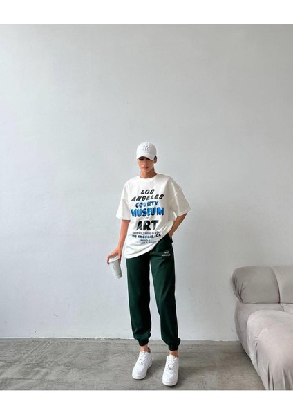 Art Baskılı T-Shirt Eşofman Altı Jogger-Baskılı Alt Üst Eşofman Takım Oversize Bisiklet Yaka