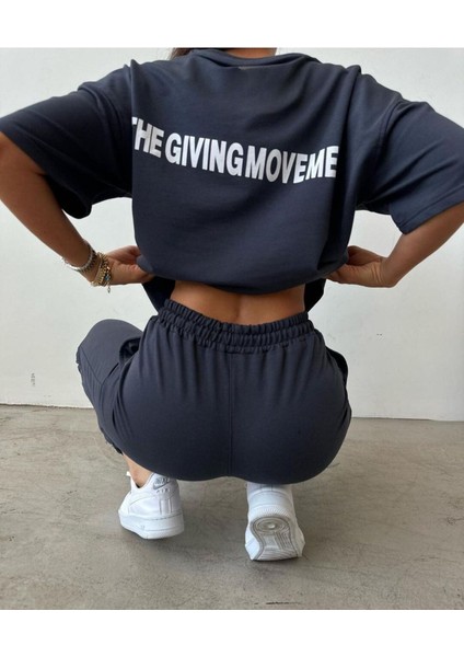 Movement T-Shirt Eşofman Altı Jogger- Baskılı Alt Üst Eşofman Takım Oversize Bisiklet Yaka