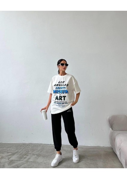 Art Baskılı T-Shirt Eşofman Altı Jogger-Baskılı Alt Üst Eşofman Takım Oversize Bisiklet Yaka