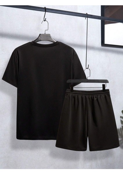 Basic T-Shirt Şort - Siyah Alt Üst Takım Şort Tişört Kombin Bisiklet Yaka