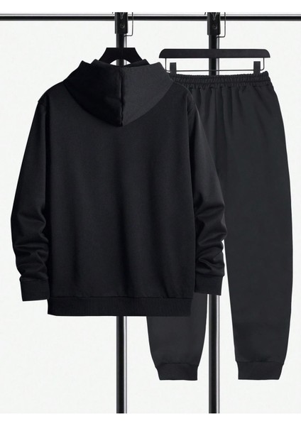Renkli x - Yüz Eşofman Takımı Sweatshirt Jogger - Siyah Baskılı Oversize Şardonlu Kapüşonlu fiyatları