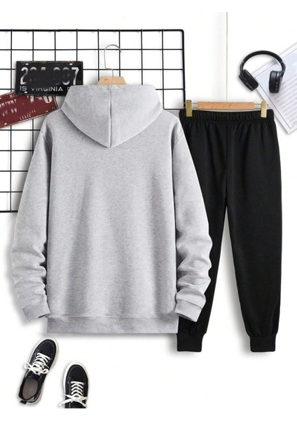 Kılıç Logo Eşofman Takımı Gri Sweatshirt Siyah Jogger - Baskılı Oversize Şardonlu Kapüşonlu fiyatları