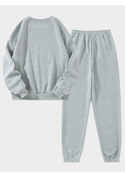 Los Angeles Mini Eşofman Takımı Sweatshirt Jogger - Gri Baskılı Oversize Şardonlu Bisiklet Yaka fiyatları