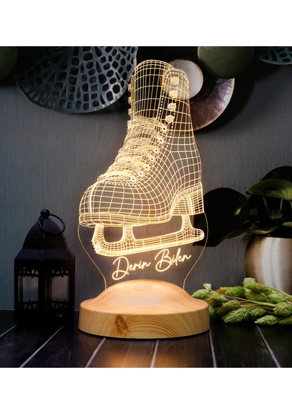 Buz Pateni 3D LED Lamba – Artistik Buz Pateni Sporcusuna Özel Hediye, Buz Pateni Sporcu ve Antrenör Hediyesi