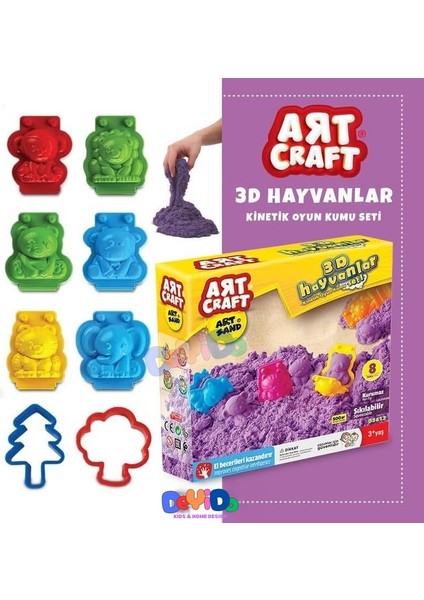 3D Hayvanlar Kum Seti - Kinetik Kum Set - Şekilli Oyun Kumu - Eğitici Eğlenceli Kum Oyunu (500GR)