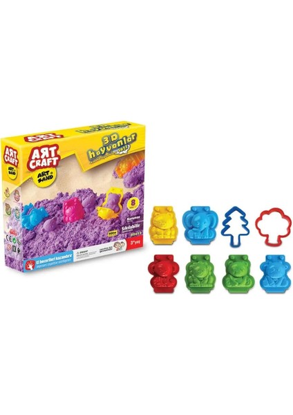 3D Hayvanlar Kum Seti - Kinetik Kum Set - Şekilli Oyun Kumu - Eğitici Eğlenceli Kum Oyunu (500GR)