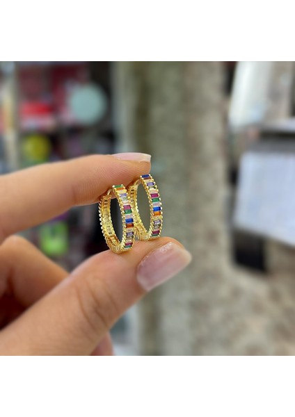 Gümüş Renkli Baget Taşlı 15 mm Küpe HR1512Z3 modelleri