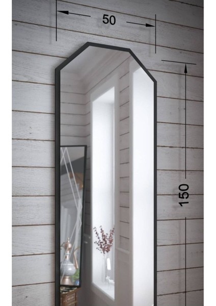 Siyah Sekizgen Dekoratif Boy Aynası 150X50CM Fenomen Ayna fırsatları