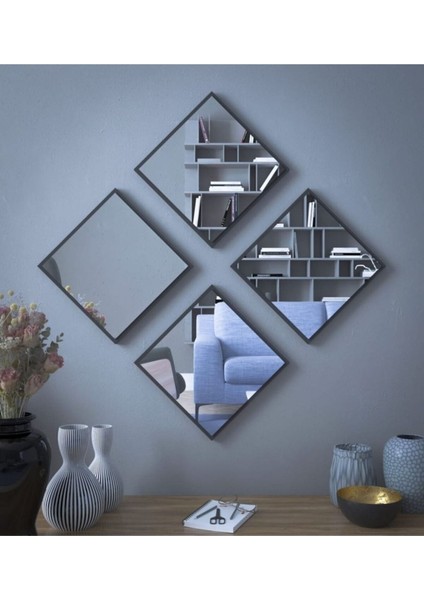Siyah Dekoratif Ayna 30 x 30 4’lü Set