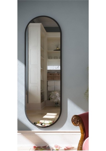 Siyah Oval 150 x 50 Dekoratif Boy Aynası Fenomen Ayna