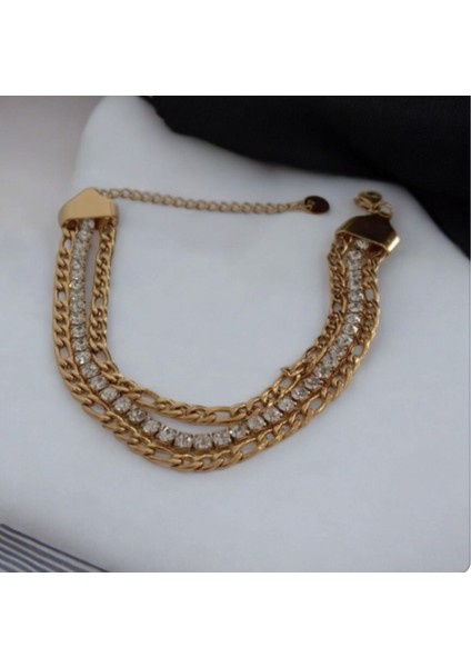 Kadın 3'lü Zirkon Taşlı Çelik Bileklik