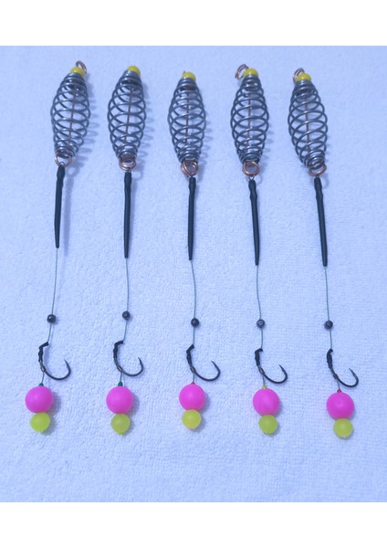 5 Adet Hamur Yaylı Sazan Rig Takımı ( Pembe ve Fosfor'lu Pop Up'lı )