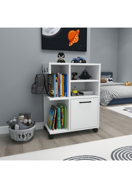 Rebusa Dolaplı 4 Raflı Tekerlekli Çok Amaçlı Banyo Dolabı, Beyaz - Rebusa