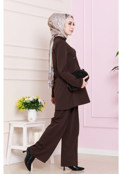 Önü Taşlı Iki Iplik Takım-Kahverengi modelleri