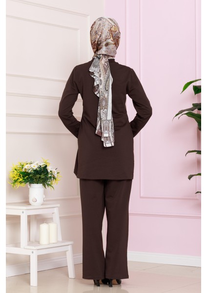 Önü Taşlı Iki Iplik Takım-Kahverengi indirimleri