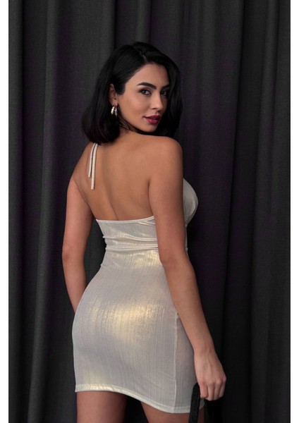 Kadın Halter Yaka Yırtmaçlı Mini Elbise NBDF009 fiyatları
