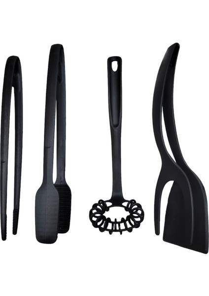 4'lü Yanmaz Yapışmaz Servis Izgara Maşası, Spiral Çırpıcı, Maşalı Spatula ve Cımbız Maşa
