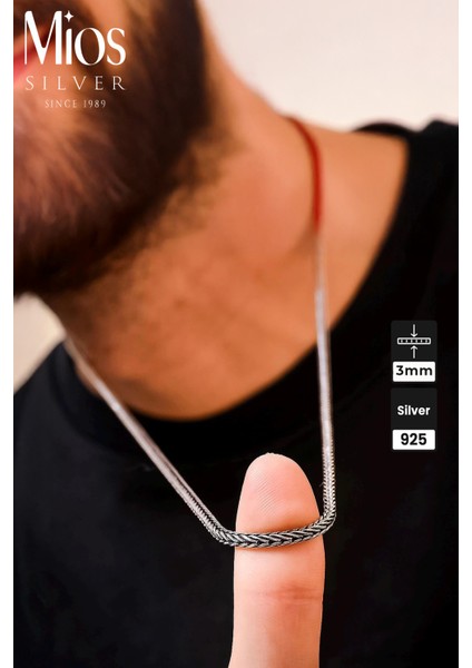 3 mm Tilki Kuyruğu Zincir 925 Ayar Gümüş Kolye