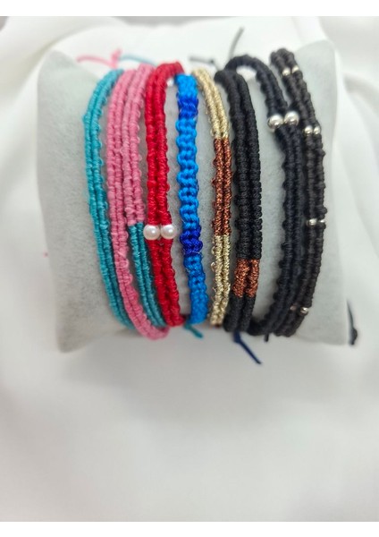 El Yapımı Kırmızı Yeşil Pembe Siyah Unisex Makrome Bileklik 9 Adet fiyatları