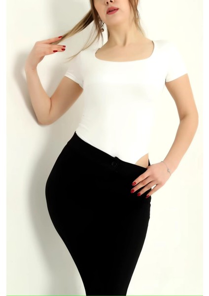 Kare Yaka Kısa Kollu Önü Yarım Çift Kat Bodysuit modelleri