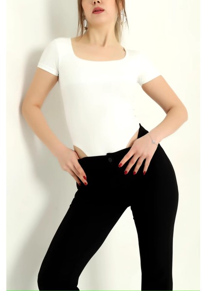 Kare Yaka Kısa Kollu Önü Yarım Çift Kat Bodysuit fiyatları