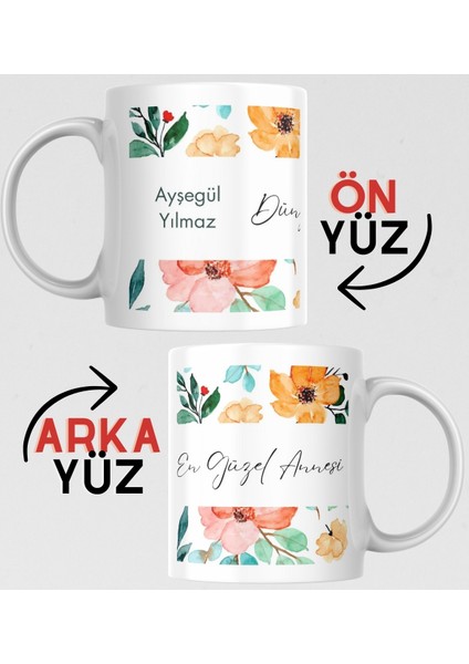 Anneye Özel Çiçek Temalı Otantik Baskılı Kupa Bardak Sıcak Çikolata Kişiye Özel Hediye Seti fiyatları