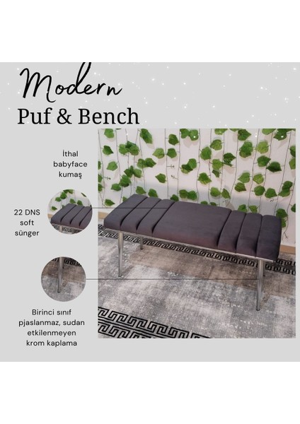 Krom Metal Ayaklı Metal Kasalı Bench Mutfak Salon Antre Yatak Odası Balkon Puf Bank