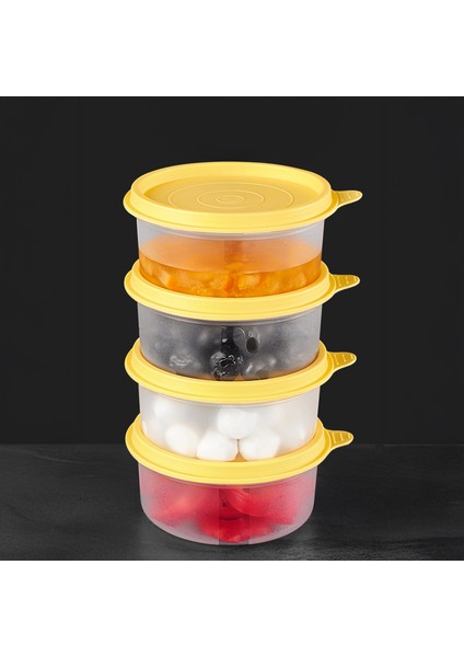 4'lü Yuvarlak Gıda Saklama Kabı Seti - Organizer Düzenleyici Erzak Kabı 4X250ML Sarı