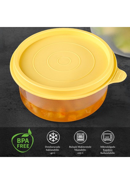 4'lü Yuvarlak Gıda Saklama Kabı Seti - Organizer Düzenleyici Erzak Kabı 4X250ML Sarı fiyatları