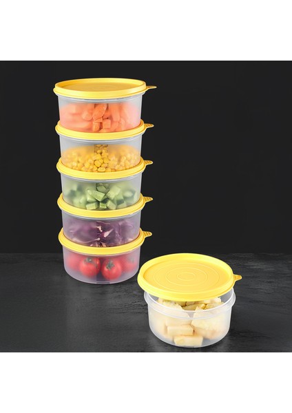 6'lı Yuvarlak Gıda Saklama Kabı Seti - Organizer Düzenleyici Erzak Kabı 6X600ML Sarı