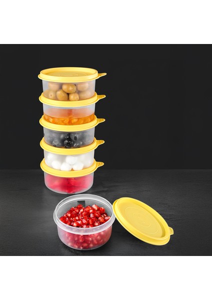 6'lı Yuvarlak Gıda Saklama Kabı Seti - Organizer Düzenleyici Erzak Kabı 6X250ML Sarı