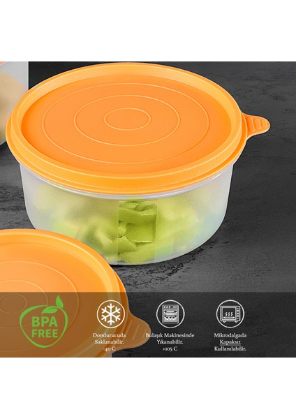 9'lu Yuvarlak Gıda Saklama Kabı Seti - Organizer Düzenleyici Erzak Kabı 9X600ML Turuncu fiyatları